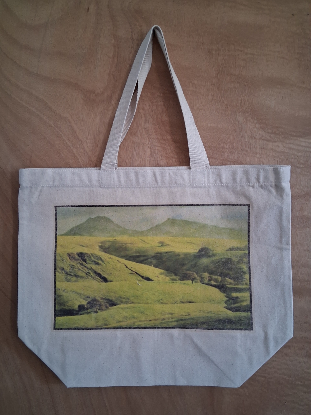 Canvas Tote Bag with Yellow-Green Landscape Print